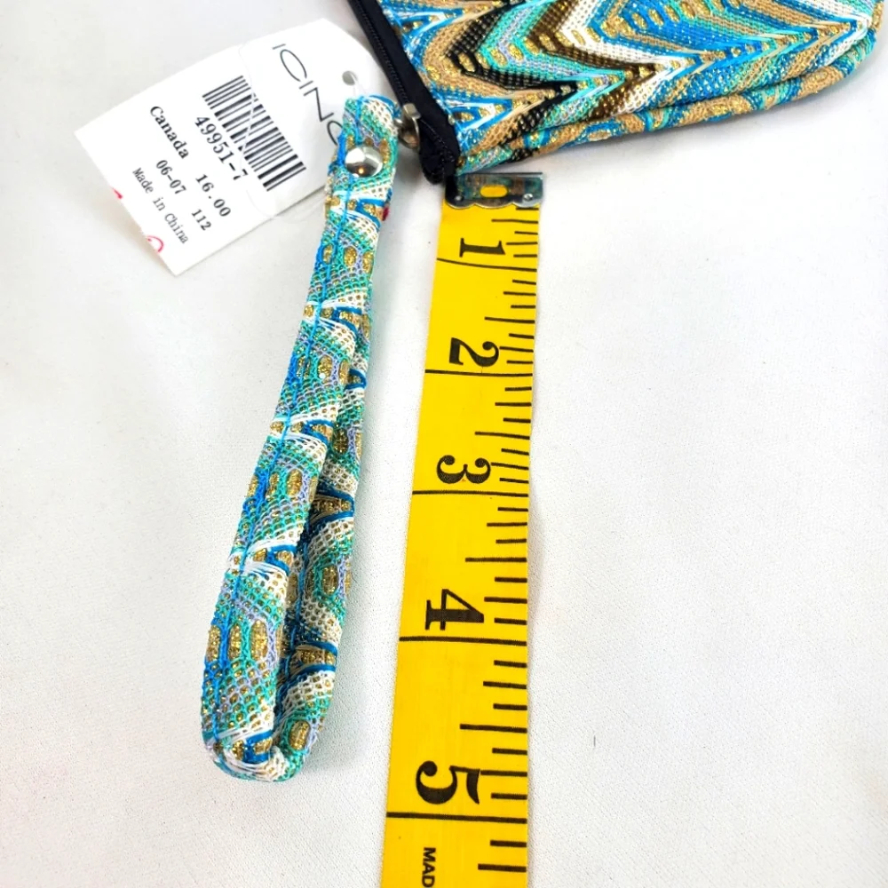 NWT! Icing Blue and Gold Curved Chevron Wristlet